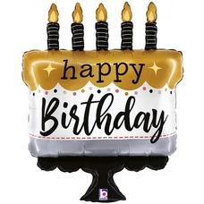 Торт со свечами Happy Birthday чёрно-золотой Шар с гелием
