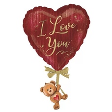 Сердце бордовое I love You с мишкой Шар с гелием