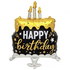 Торт со свечами Happy Birthday чёрно-золотой Шар с гелием