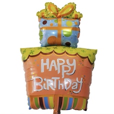 Торт Подарок оранжевый Happy Birthday Шар с гелием