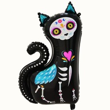 Кошка скелет чёрная Хэллоуин Шар с гелием