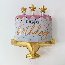 Торт со свечами Happy Birthday розово-золотой Шар с гелием
