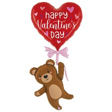Большой мишка медведь с сердцем Happy Valentine's Day Шар с гелием