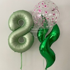 Сет шаров на 8 марта листья цифра бабл сакура