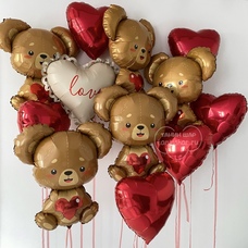 Сет шаров love красные сердца и мишки