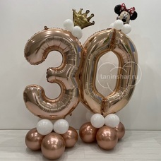Сет розовое золото цифры на шарах с Минни маус и короной