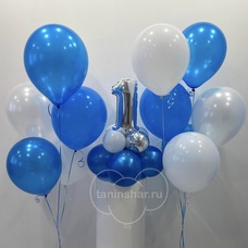 Сет шаров фонтаны синие белые шары и мини-цифрой на шарах