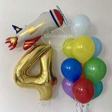 Сет цифра фонтан разноцветные шары и самолёт