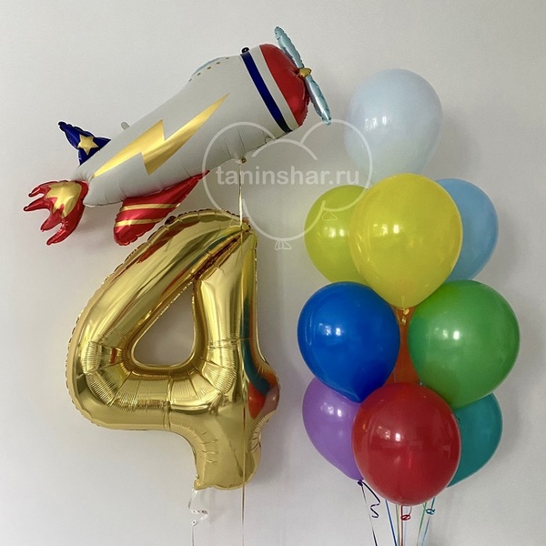 Сет цифра фонтан разноцветные шары и самолёт
