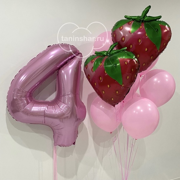 Сет розовые шары цифра и клубника