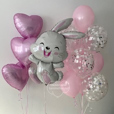 Сет розовые шары фонтан сердца и зайка