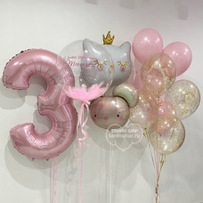 Сет розово-золотые шары цифра кошка мышка Сет розово-золотые шары цифра кошка мышка