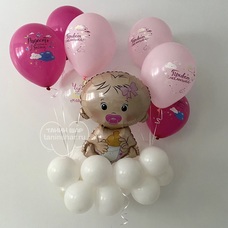 Сет розовые шары на выписку малышка на облаке