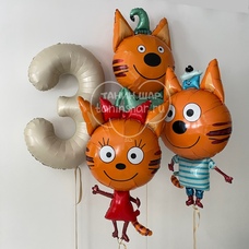 Сет шаров Три кота Коржик Карамелька Компот и цифра Сет шаров Три кота Коржик Карамелька Компот и цифра