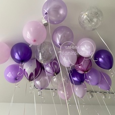 Шары к потолку фиолетовые сиреневые с конфетти 21 шар