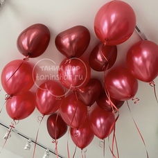 16 шаров к потолку красные сердца хром