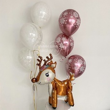 Сет новогодний олень 3д фонтаны хром снежинки