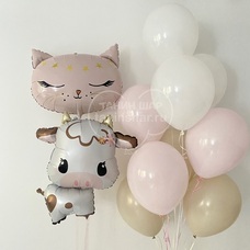 Сет розовые белый песок шары фонтан с животными кошка корова