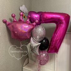 Малиновый сет шаров с цифрой и короной