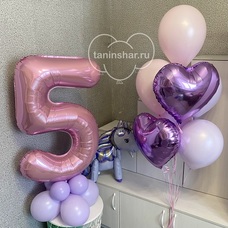 Сиреневый сет шаров с цифрой и единорогом 3д
