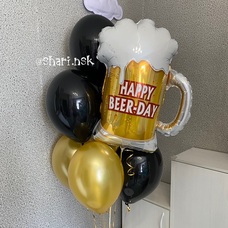 Фонтан шаров чёрно-золотой с кружкой пива Happy Beer-day