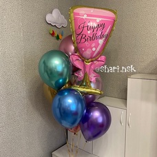 Фонтан шаров ассорти хром с фужером Happy Birthday