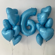 Сет фонтаны по 7 шаров сердец и цифра метровая Сет фонтаны по 7 шаров сердец и цифра метровая