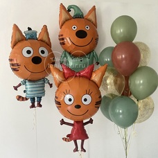 Сет шаров Три кота Коржик Карамелька Компот и фонтан Сет шаров Три кота Коржик Карамелька Компот и фонтан