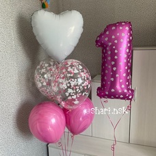 Бело-розовые шары с сердечками на годик Бело-розовые шары с сердечками на годик