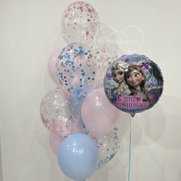 Сет шаров с конфетти кругом Холодное сердце Эльза Анна