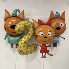 Сет шаров Три кота Коржик Карамелька Компот и цифра