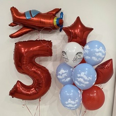 Сет голубые красные шары самолёт и цифра