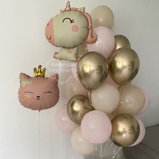 Сет розовые белый песок золотые хром шары единорог кошка