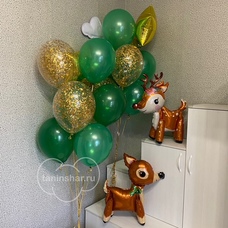Сет Новогодний зелёных шаров с лесными оленятами
