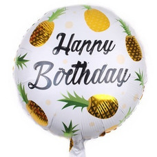 Круг 18' белый Happy Birthday золотые ананасы Шар с гелием