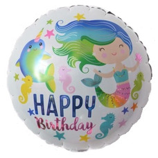 Круг 18' белый Русалка Happy Birthday Шар с гелием