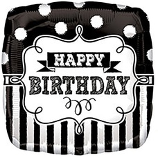 Квадрат 18' чёрно-белый Happy Birthday горох полоска Шар с гелием