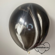Шар латексный 12 дюймов (30 см) Чёрный мраморный пастель с гелием и обработкой