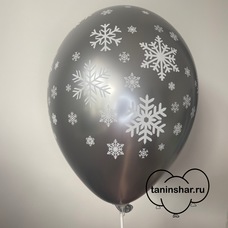 Шар латексный 12 дюймов (30 см) Серебряный хром Снежинки Джемар новогодний с гелием и обработкой