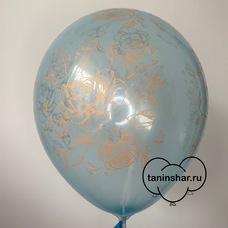 Шар латексный 12 дюймов (30 см) Голубой кристалл Золотые Перья/Бабочки/Цветы с гелием и обработкой