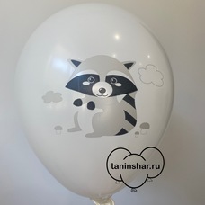 Шар латексный 12 дюймов (30 см) Белый пастель С Днём Рождения Енот животные с гелием и обработкой