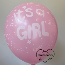 Шар латексный 12 дюймов (30 см) Розовый пастель It's A Girl (выписка) с гелием и обработкой