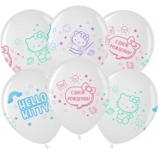 Шар латексный 12 дюймов (30 см) Белый пастель Китти Hello Kitty с гелием и обработкой