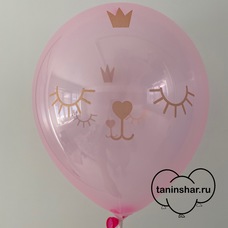 Шар латексный 12 дюймов (30см) Розовый кристалл Кошка королева (золотая корона) с гелием и обработкой