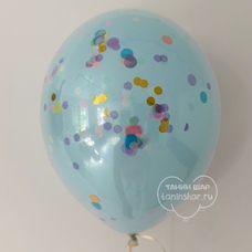 Шар латексный 12 дюймов (30 см) Стеклянный даблстаф голубой с конфетти с гелием и обработкой