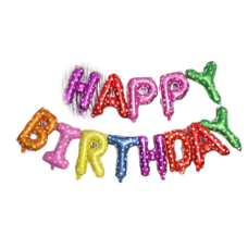 Растяжка-шары на ленте Happy Birthday разноцветная белые сердечки с воздухом