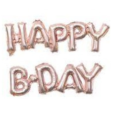 Растяжка-шары на ленте Happy B-Day розовое золото с воздухом