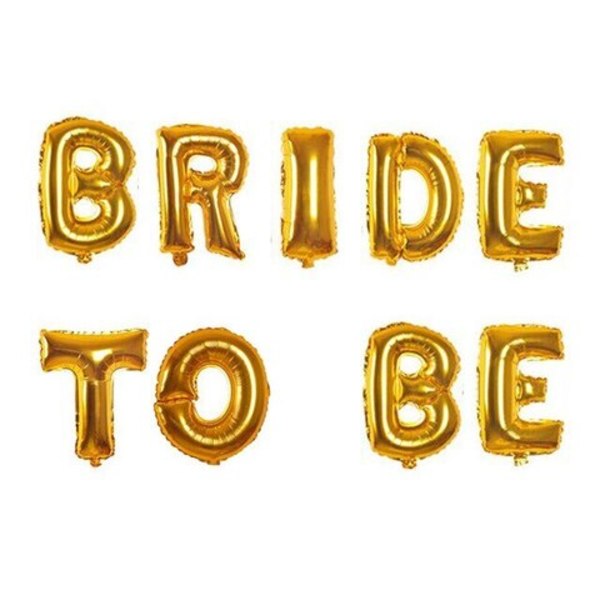 Растяжка-шары на ленте BRIDE TO BE золото с воздухом высота буквы 35см