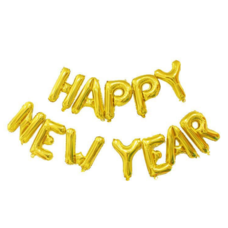 Растяжка-шары на ленте Happy New Year золото Новогодний шары с воздухом