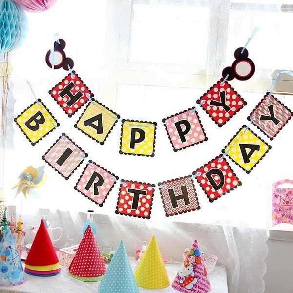 Растяжка на ленте Happy Birthday Микки Минни маус